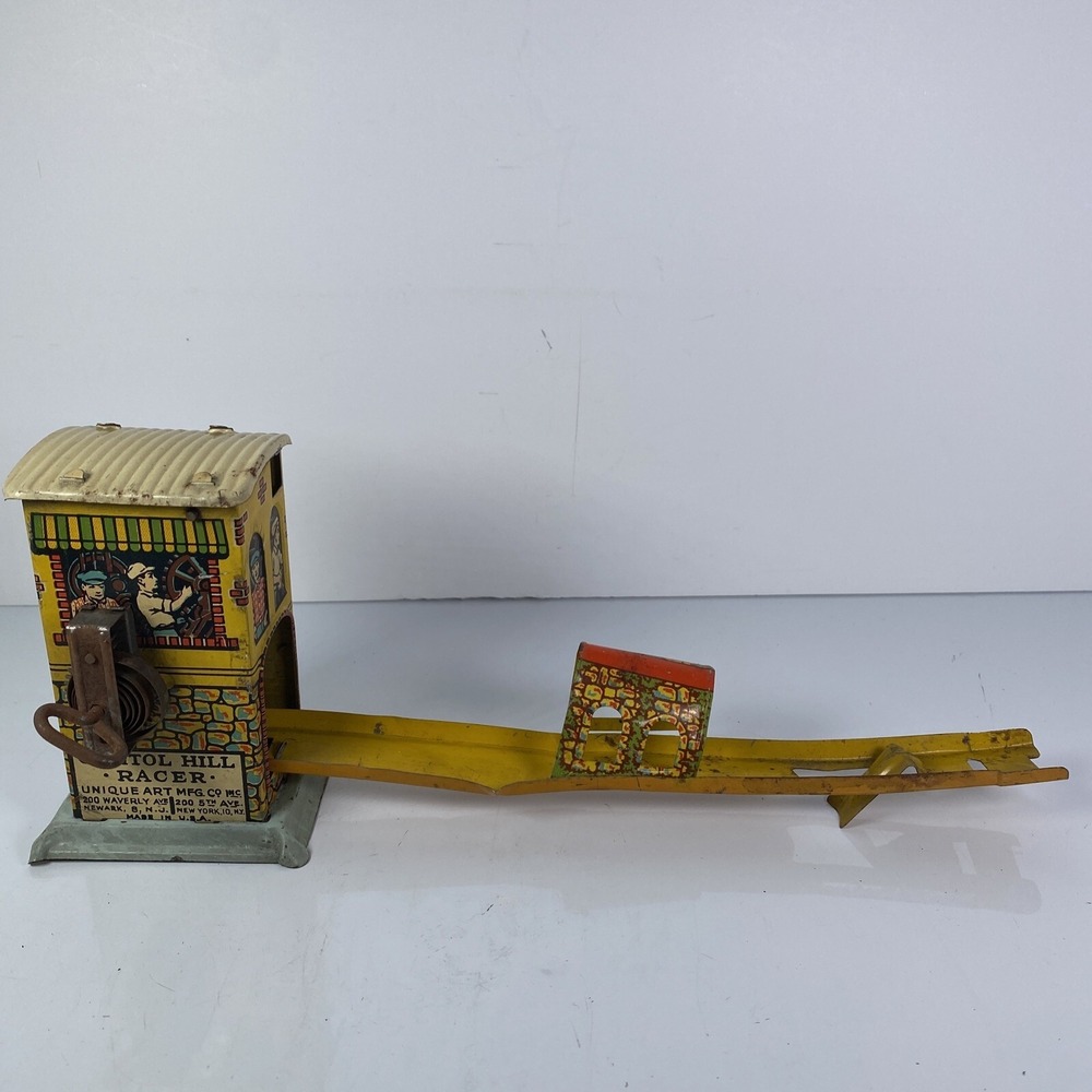 VINTAGE UNIQUE ART TIN WIND UP CAPITAL HILL RACER No Car Toy 1930s‎ Made In USA